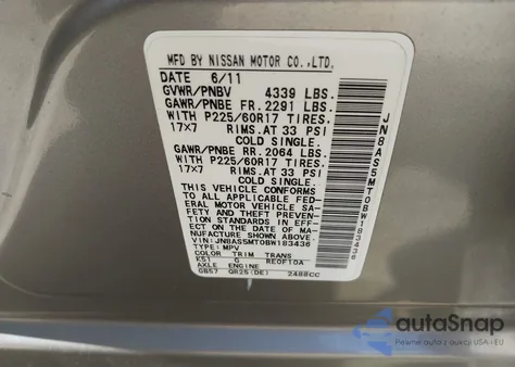 2011 Nissan Rogue Sv z USA, uszkodzony, nr VIN JN8AS5MT0BW183436